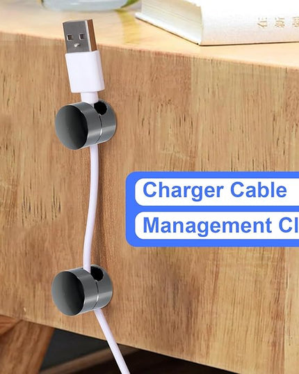 6 Sets Charger Holders for Cords, Black Adjustable Cable Anchor Holders, Adhesive Metal Cord Clips, Cable Management Wire Organizers for Desk, Office, Nightstand