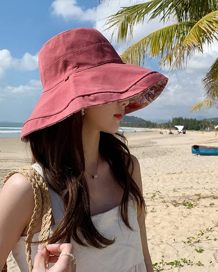 HUAMULAN Women Summer Sun Hat Wide Brim Wired Edge Floral Beach Bucket Hats Reversible Foldable Travel UV Protection Lady Hat