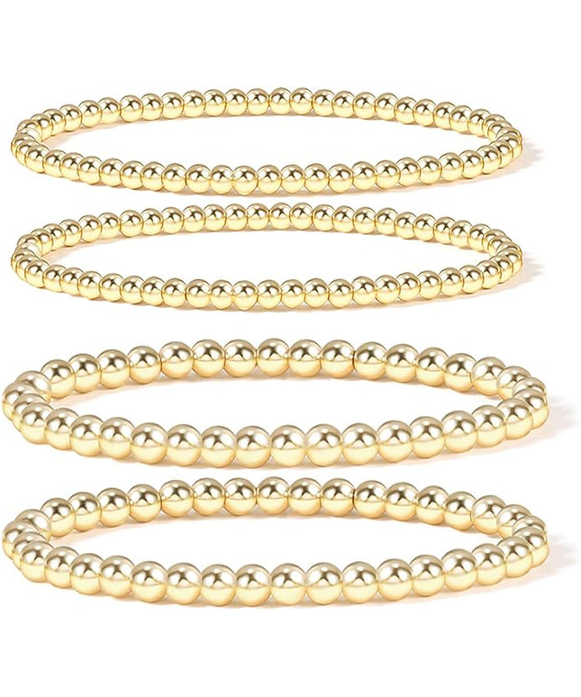 Elegance 11 designs 14K Gold Plated Bead Ball Bracelet Stretchable Elastic Gold Beaded Bracelets for Women