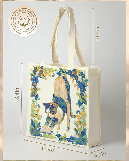 AUSVKAI Canvas Tote Bag Aesthetic for Women, Cute Reusable Bags with Pockets & Snaps for Beach Shopping College Gym Grocery