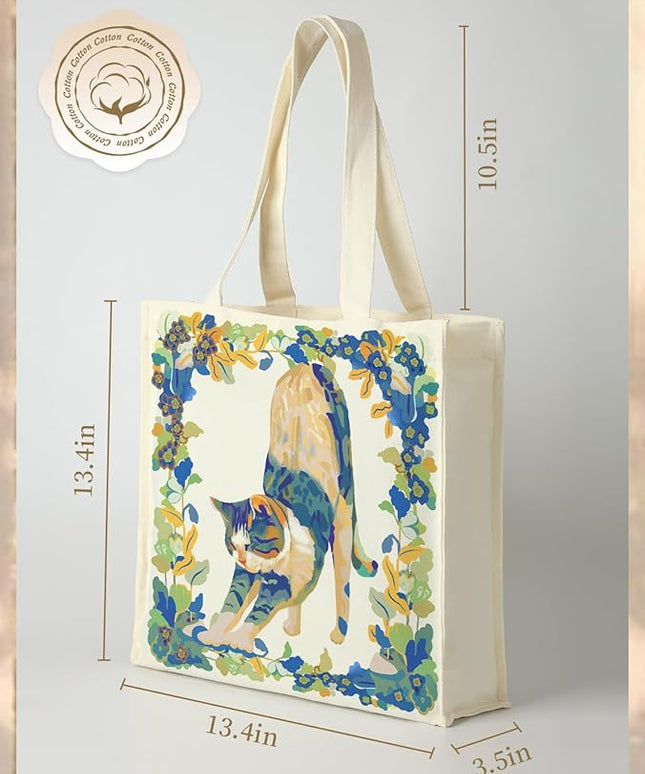 AUSVKAI Canvas Tote Bag Aesthetic for Women, Cute Reusable Bags with Pockets & Snaps for Beach Shopping College Gym Grocery