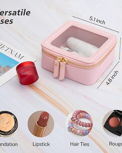 Aveniee Small Clear Makeup Bag,Mini Travel Toiletry Organizer TSA Approved,Waterproof Cosmetic Case with Zipper,Cute Car Essentials Pouch for Women,Pink