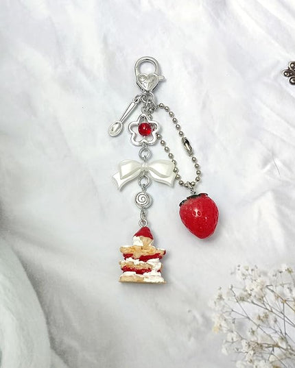Keychain for Women Gold Bow Angel Wings KeyChains Novel Star Heart Strawberry Racket Pendants Bag Charm Key Chains