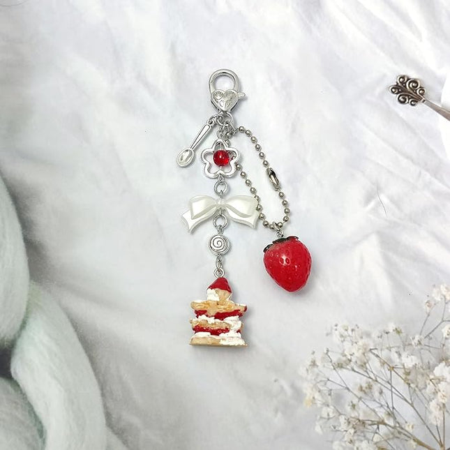Keychain for Women Gold Bow Angel Wings KeyChains Novel Star Heart Strawberry Racket Pendants Bag Charm Key Chains
