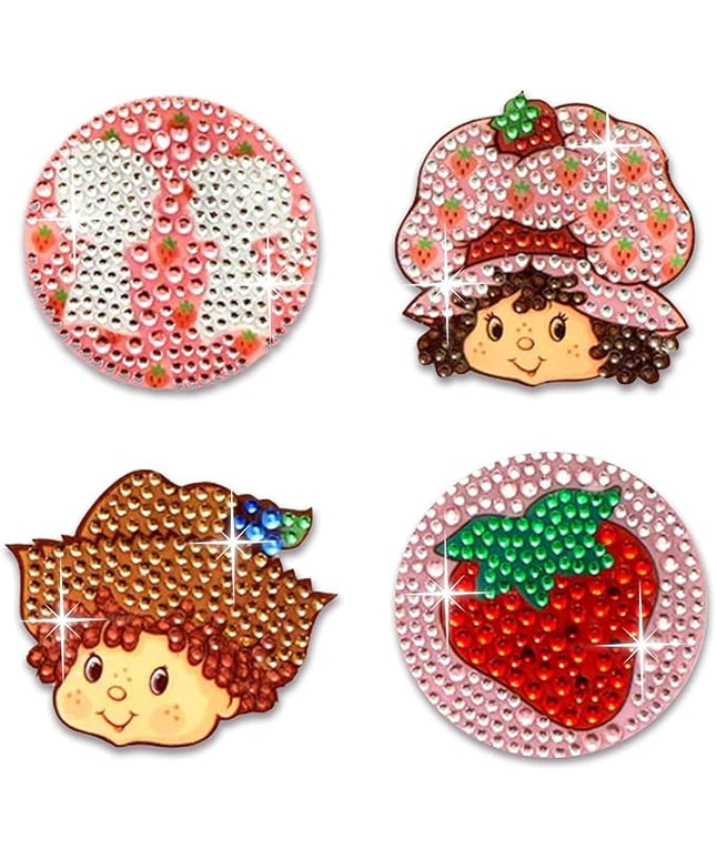 StickerBeans® Rhinestone Stickers BOY Meets Girl® x Strawberry Shortcake® 4-Pack, 2” x 2” Sparkly Cut-to-Shape Adhesive for Collecting, Trading, Scrapbooking, Laptops, Phone Cases for Kids & Teens