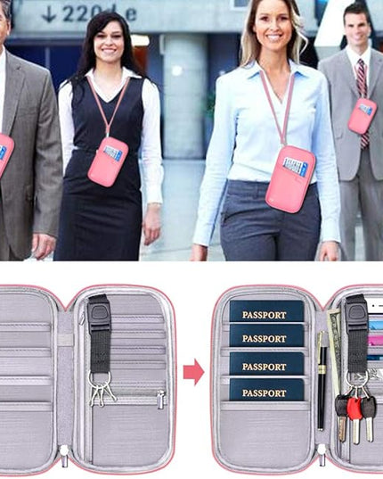 RFID Family Passport Wallet Holder Waterproof, Travel Document Organizer Credit Card Clutch Bag for Men Women