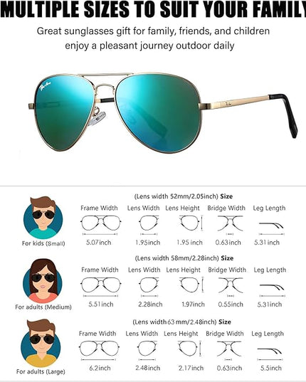 Pro Acme Classic Polarized Aviator Sunglasses 100% UV Protection, 52mm 58mm 63mm