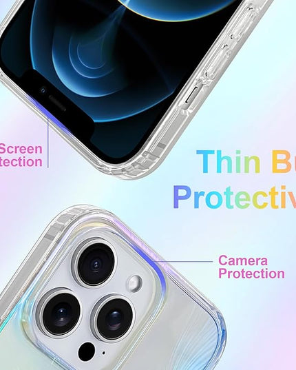 Glitter Case for iPhone 12 Pro Max Case for Women Girls [ Compatible with Magsafe ] Clear Cute Aesthetic Girly Iridescent Feather Sparkly Bling Magnetic Phone Cover, Gradient Blue & Pink