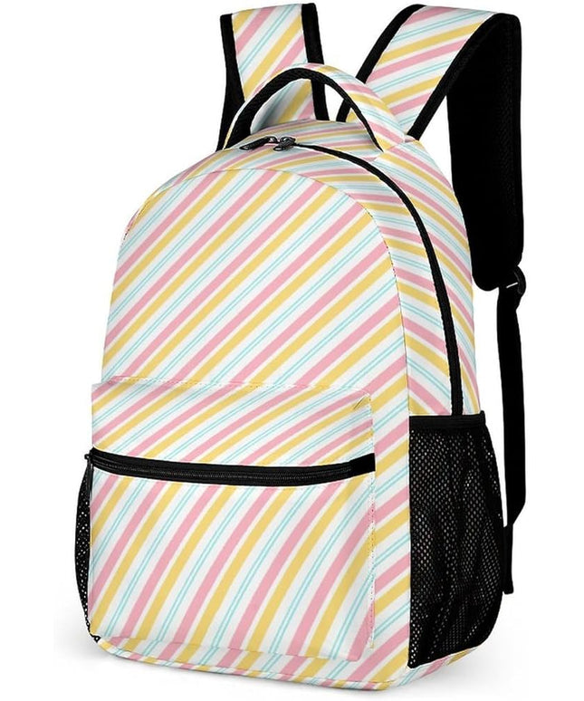 Fashion Pink Yellow Stripes Backpack Lightweight Large Capacity Laptop Daybag for Travel Work