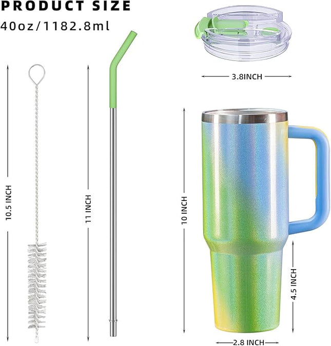 40 oz tumbler with handle and straw,Double Wall Vacuum Reusable Stainless Steel Insulated Water Bottle,With Leak Proof lid and Straw for Iced or Cold Beverages (Fairyland)