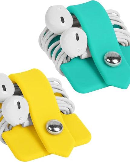 Cord Organizer Tangle-Free Earphone Organizer Headphone Earphone Cable Organizer Cord Wrap Winder Earbuds Wrap Winder Cord Manager Cable Winder(Blue&Yellow, Set of 2)