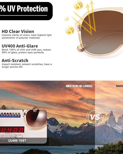MEETSUN Retro Oversized Aviator Sunglasses for Women Men Trendy 70s 80s Vintage Square Aviators 3 Pack UV400