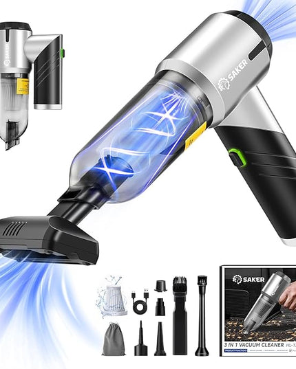 Saker Handheld Car Vacuum Portable Cordless17000PA Mini Vacuums Rechargeable Foldable Vacuum Cleaner with Brushless Motor for Home,Office Pet HL132 Black