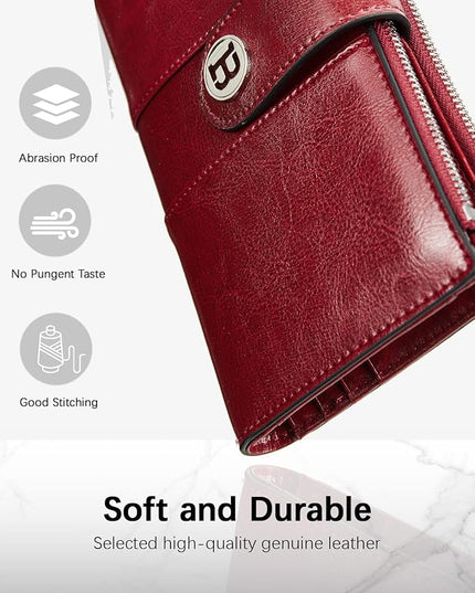 BOSTANTEN Womens Wallet Leather RFID Blocking Card Holder Large Capacity Bifold Clutch Purse with Double Zipper Pockets
