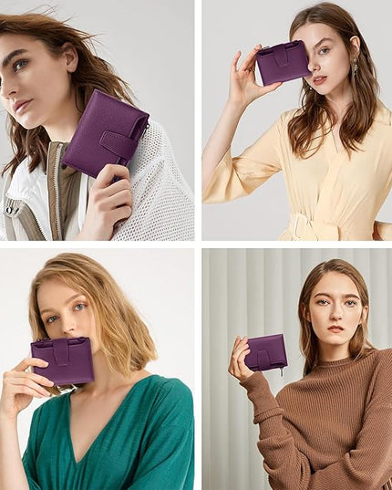 Airkit Small Wallet Women RFID Blocking Soft Leather Bifold Compact Card Holder Wallet for Women with Zipper Coin Pocket 4 ID Window