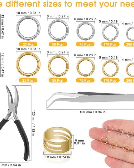 Anezus Jump Rings for Jewelry Making Supplies and Necklace Repair with Jump Ring Pliers and Open Jump Ring(1200Pcs Silver and Gold)
