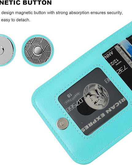 KIHUWEY Compatible with iPhone 13 Pro Max Case Wallet with Credit Card Holder, Premium Leather Magnetic Clasp Kickstand Heavy Duty Protective Cover for iPhone 13 Pro Max 6.7 Inch(Light Blue)