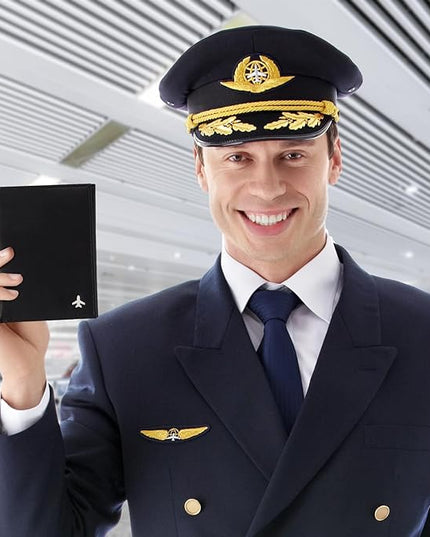 Pilot Wallet Passport Holder for Travel - RFID Blocking Genuine Leather Travel Document Holder with Gift Box Passport Wallet for Pilots Men and Women