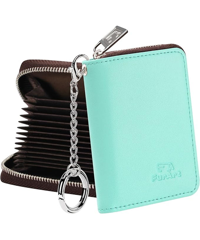 FurArt Zipper Wallet Women, RFID Blocking Credit Card Wallet, Business Card Holder, Compact Size KeyChain Wallet
