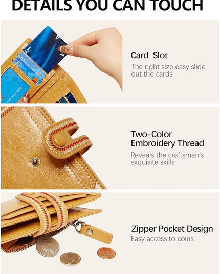 TFKGS Small Wallet for Women Vegan Leather RFID Blocking Bifold Compact Credit Card Holder with Zipper Coin Pocket Yellow