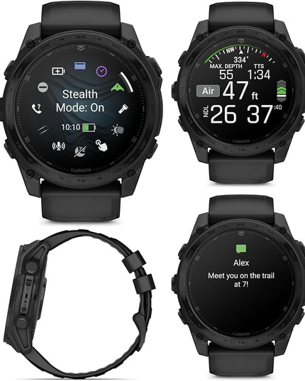 Garmin Tactix 8, 51mm AMOLED Display, Titanium Bezel, Sapphire Lens, Premium Tactical GPS Smartwatch, Includes Applied Ballistics Ultralight Solver, 40M Dive Rating w/Wearable4U Black Earbuds Bundle