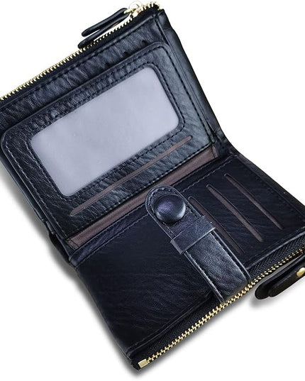 AOXONEL Women's Wallets Leather Wallets for Women Rfid Small Ladies Wallet Billfolds for Women,Trifold Mini Wallets for Women with Double Zipper Coin Pocket (Black)