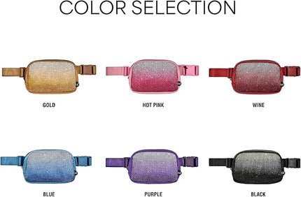 C.C Ombre Rhinestone Fanny Pack – Glitter Crossbody Waist Bag with Adjustable Strap, Multi Color (Ombre Rhinestone - Gold)