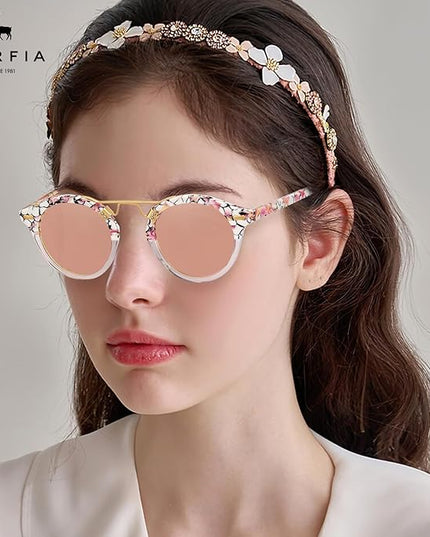 CARFIA Small Face Acetate Polarized Sunglasses for Women UV Protection, Retro Double Bridge Eyewears Metal Brow Round Sunnies