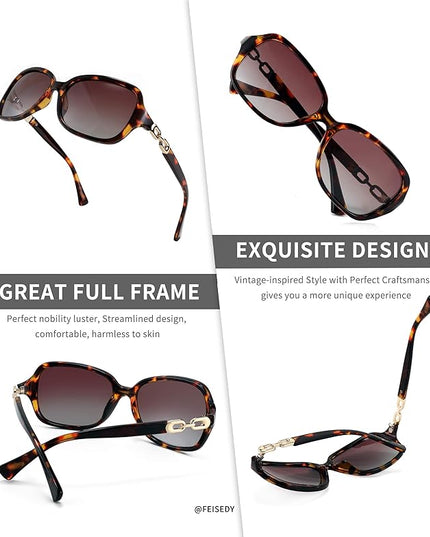 FEISEDY Vintage Square Polarized Sunglasses for Women UV400 Travel Driving Fashion Arcuate Sunglasses B2526