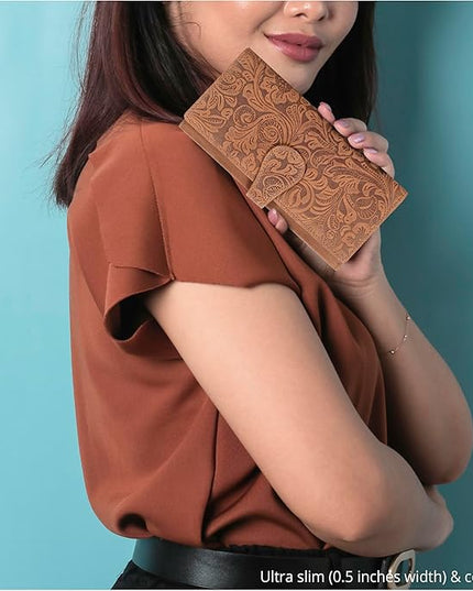 Real Leather Women Wallet Leather with RFID Blocking -Trifold Card Holder Designer Ladies Clutch with ID Window Wallets