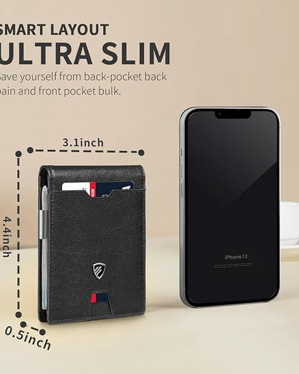 RUNBOX Mens Slim Wallet with Money Clip RFID Blocking Bifold Credit Card Holder for Men with Gift Box