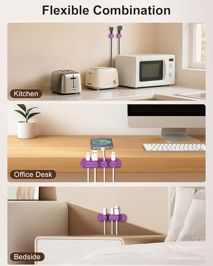 6 Pack Magnetic Cable Clips [1s Open/Lock], Laitver Cord Organizer Holder Strong Adhesive Desk Cable Management- Organize Charging Cords Neatly for Home, Office, Car,Desk, Nightstand-Deep Purple