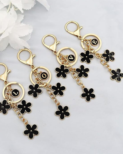 Cute Initial Letter Keyring for Women Girls Nice Flower Keychains for Handbag Backpack