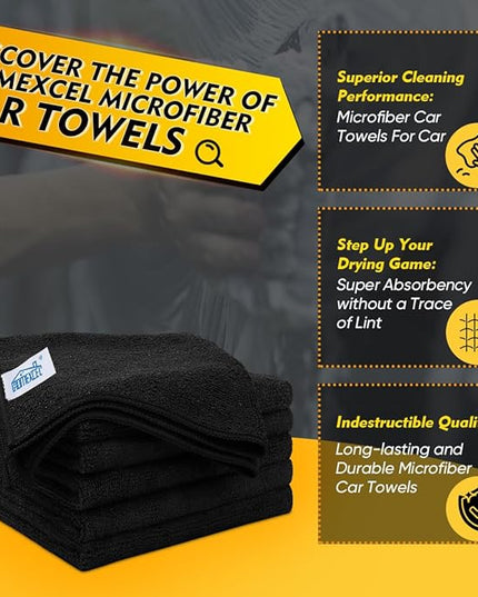 HOMEXCEL Black Microfiber Cleaning Cloth 6 Pack, 12.5 x 12.5 inch Microfiber Towels for Cars, Ultra Absorbent Car Washing Cloth, Lint Free Streak Free Cleaning Rags for Car, Kitchen, and Window