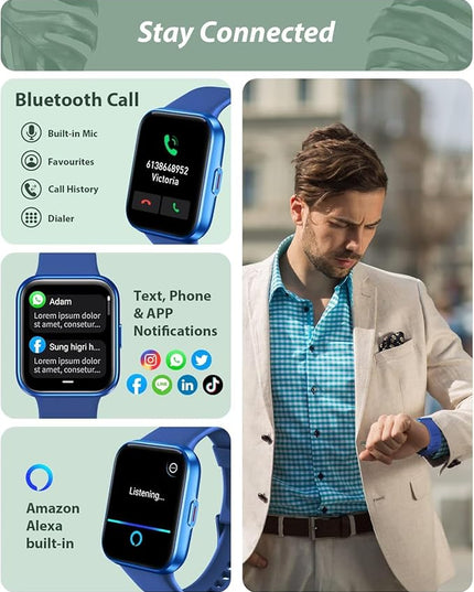 Smart Watch for Women Android & iPhone, Alexa Built-in, 1.8" Touch Screen Fitness Tracker with Answer/Make Calls, IP68 Waterproof Heart Rate/Sleep/SpO2 Monitor, Pedometer, 100+ Sport Modes, Dark Blue