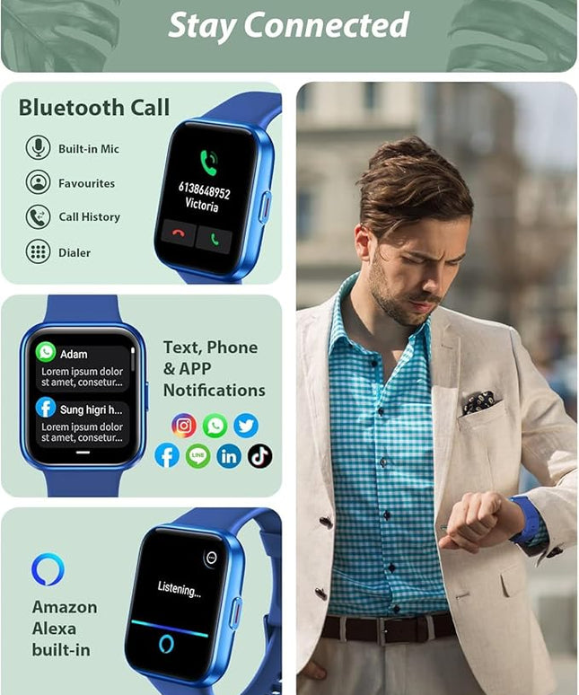 Smart Watch for Women Android & iPhone, Alexa Built-in, 1.8" Touch Screen Fitness Tracker with Answer/Make Calls, IP68 Waterproof Heart Rate/Sleep/SpO2 Monitor, Pedometer, 100+ Sport Modes, Dark Blue