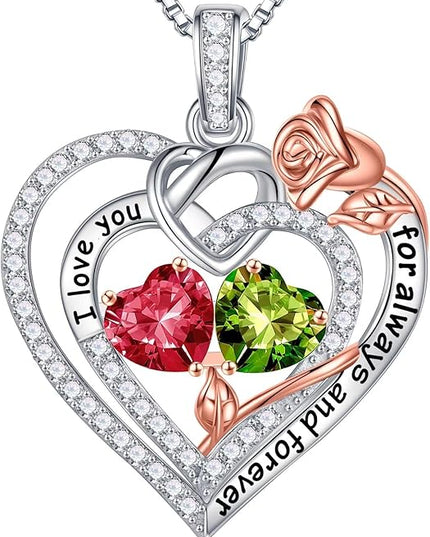 Iefil Christmas Gifts for Wife Women - 925 Sterling Silver Double Birthstone Necklace, Anniversary Birthday Gifts for Women, Jewelry Gift for Wife Girlfriend Mom Her