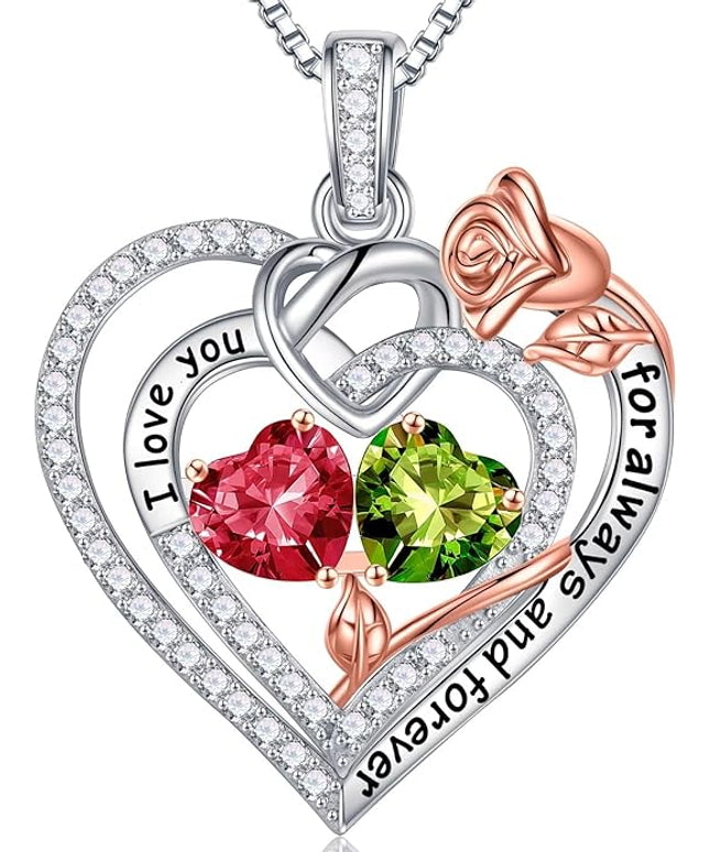 Iefil Christmas Gifts for Wife Women - 925 Sterling Silver Double Birthstone Necklace, Anniversary Birthday Gifts for Women, Jewelry Gift for Wife Girlfriend Mom Her