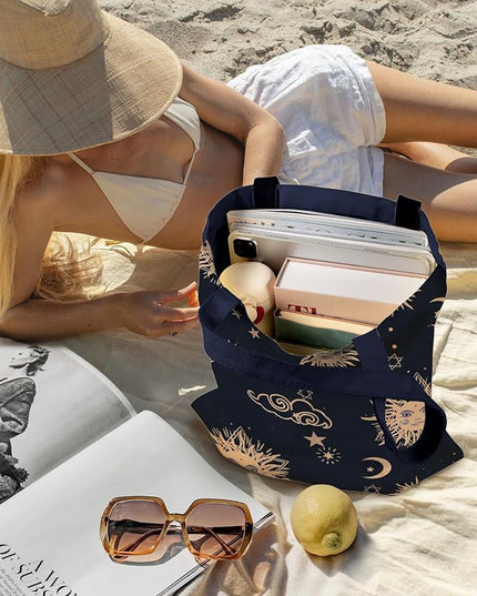 Aesthetic Canvas Tote Bag for Women - Sturdy Cloth Cotton Totes Bag with Pattern Shoulder Bag