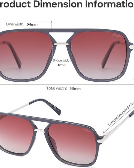 SOJOS Sunglasses for Women & Men, Square, Retro, Polarized Lens, Trendy Aviator, 90s Shades