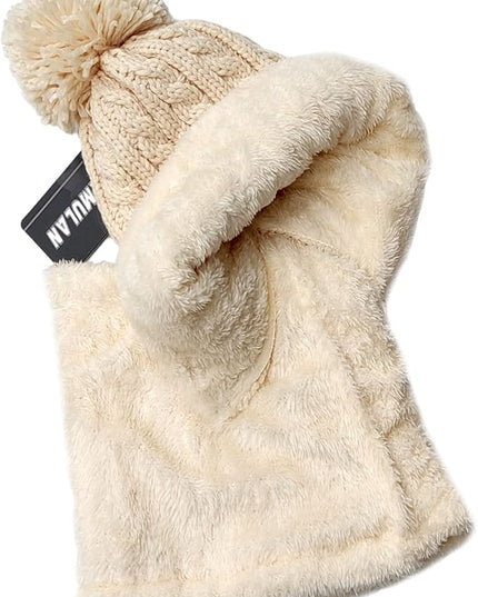 HUAMULAN Women Winter Beanie Hats One Piece Fleece Lined Knit Balaclavas Mask Set Skull Neck Circle Scarf Ski Snow Hat Pompom