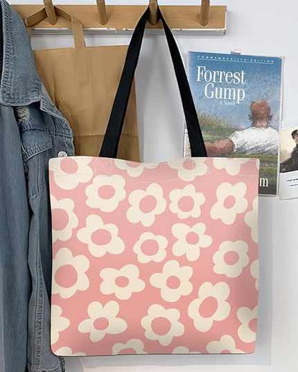 Canvas Tote Bag for Women，Cute Heavy-Duty Shoulder Bag with Zipper Pocket -Travel Tote for Grocery, Gym,Shopping