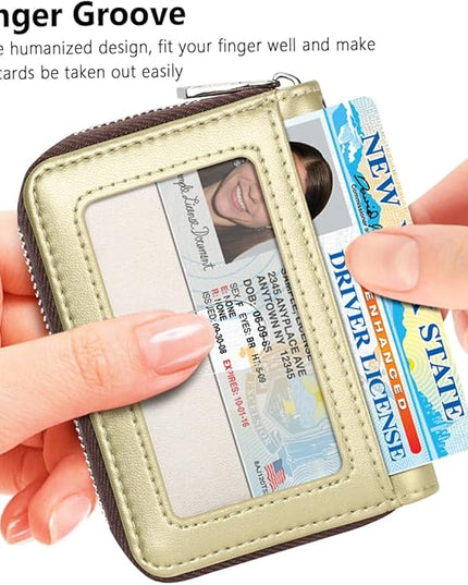 FurArt Zipper Wallet Women, RFID Blocking Credit Card Wallet, Business Card Holder, Compact Size KeyChain Wallet