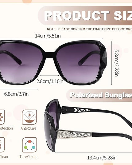 DragonflyDreams 4 Pcs Women Large Sunglasses, UV 400 Glasses Oversized Classic Trend Ladies Sunglasses Sparkling Large Frame