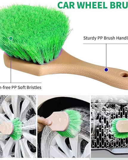 62'' Car Wash Brush with Long Handle, Scratch-Free Soft Bristles Sturdy Car Wash Mop, Complete Cleaning Brush Kit Wash Mitt Towel Windshield Squeegee Wheel Tire Brush for Car Truck RV Green