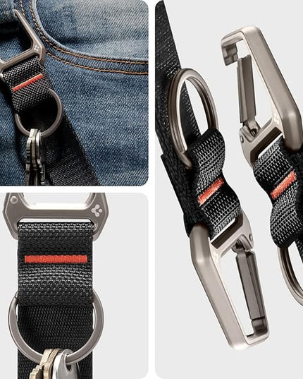 Spigen Universal Lanyard Wrist Strap with Keychain for iPhone, ID Badge Wallet Holder, AirPods, Cameras, Keychain & Everyday Carry, Durable Carabiner with Wrist Strap - Black