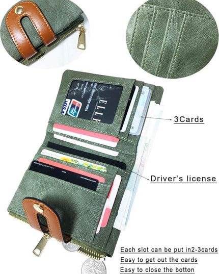 AOXONEL Women's Rfid Small Bifold Leather Wallet Ladies Mini Zipper Coin Purse id card Pocket,Slim Compact Thin