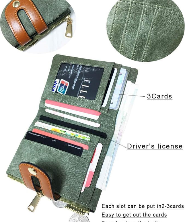 AOXONEL Women's Rfid Small Bifold Leather Wallet Ladies Mini Zipper Coin Purse id card Pocket,Slim Compact Thin