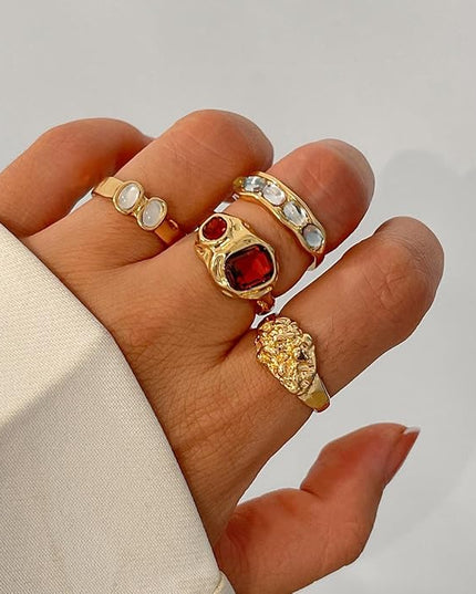 Chunky Rings for Women Adjustable Thick Rings Set Trendy Statement Stackable Ring for Women Chunky Jewlery Irregular Dome Flower Finger Knkuckle Thumb Ring