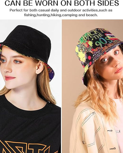 XYIYI Cute Bucket Hat Beach Fisherman Hats for Women, Reversible Double-Side-Wear